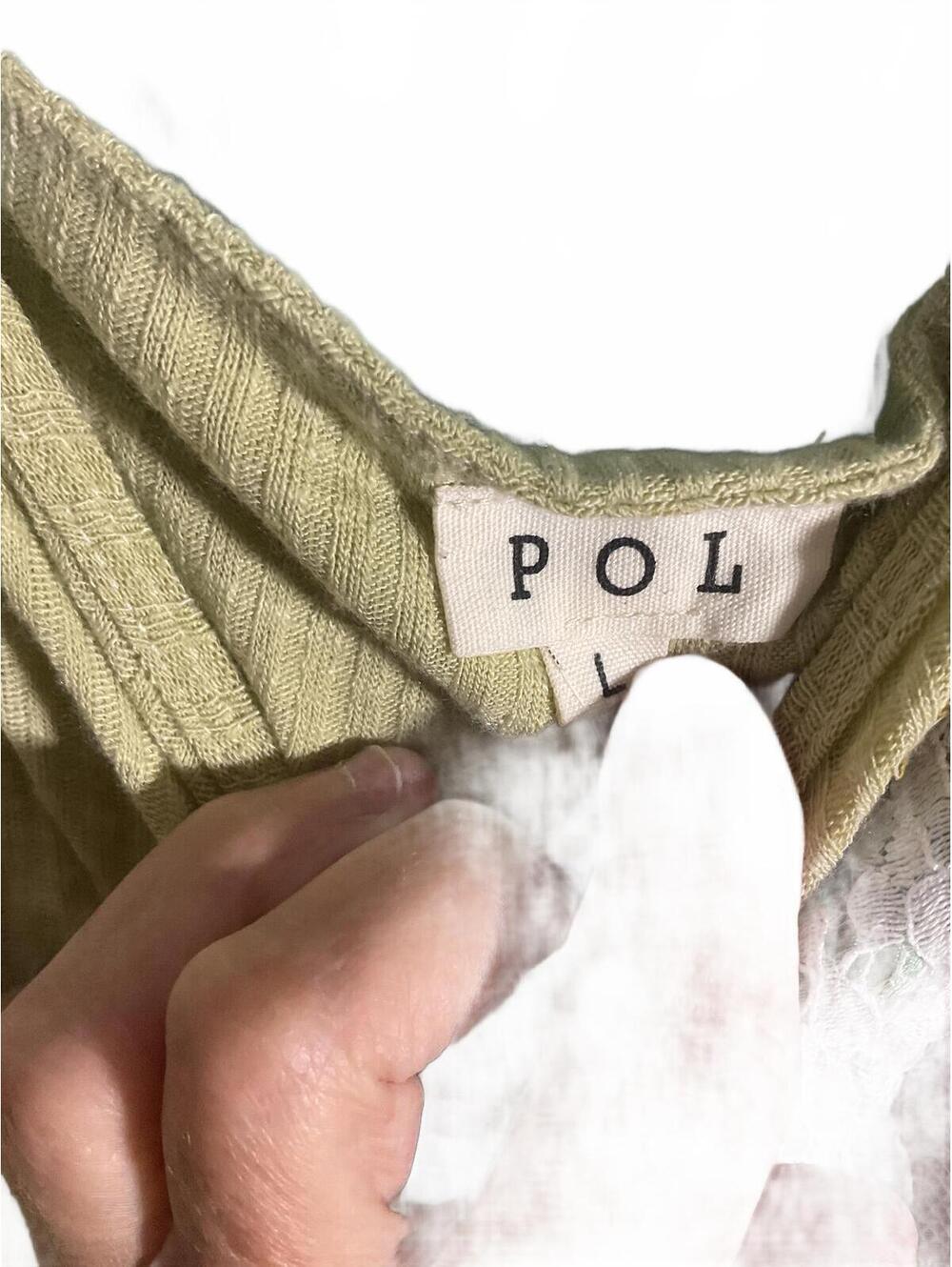 POL Light Weight Ribbed Boho Sage Overalls with Floral Patch Details L - Picture 9 of 11